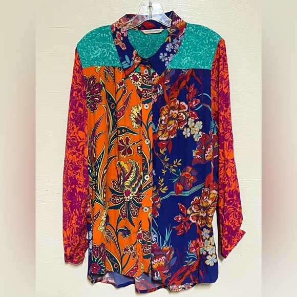Soft Surroundings Hermosa Mixed Print Floral Embroidered Tunic Top Blouse PXL - Picture 7 of 9